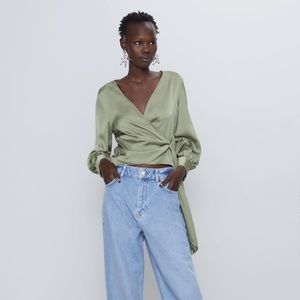 Zara Wrap Satin Sage top